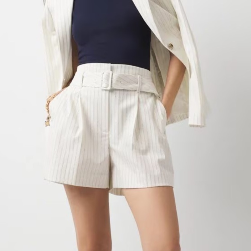 White House Black Market Pinstripe High-Rise Belted Shorts — Size 0